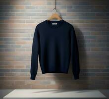 Hanging black sweater Mockup With brick Background ai generate photo