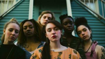 a diverse group of young women looking at the camera photo