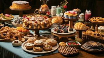 a festive table of baked goods in various shapes and color photo