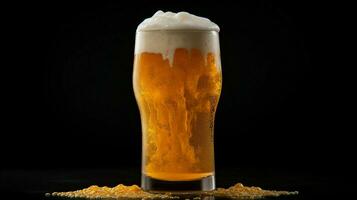 a foamy beer in a gold pint glass photo