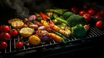 a grill with a variety of vegetables on it photo
