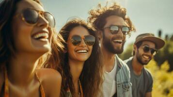 a group of smiling people enjoying the outdoors wearing photo