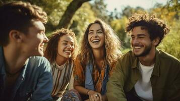 a group of young adults smiling outdoors enjoying nature photo