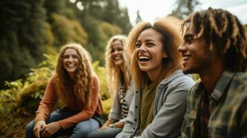 a group of young adults smiling outdoors enjoying nature photo