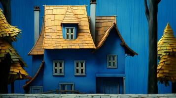 un casa con un azul techo y un azul techo foto