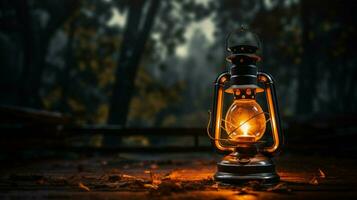 a lantern with the light on in the background photo