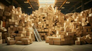 a large stack of cardboard boxes inside warehouse photo