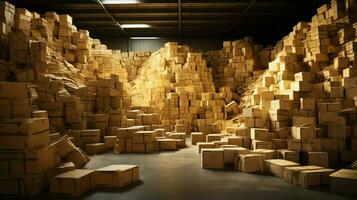 a large stack of cardboard boxes inside warehouse photo