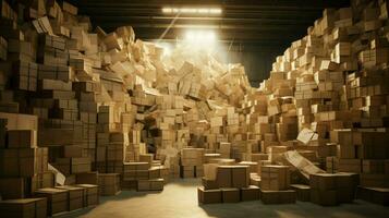 a large stack of cardboard boxes inside warehouse photo