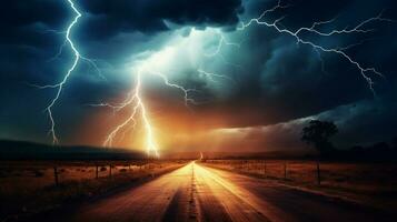 a lightning storm with a lightning bolt in the background photo