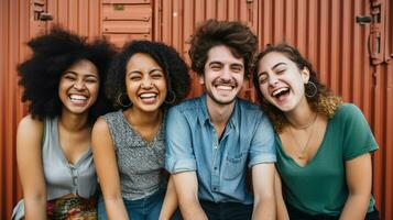 a multi ethnic group of young adults smiling photo