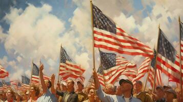 a parade of patriotic spectators celebrate freedom photo