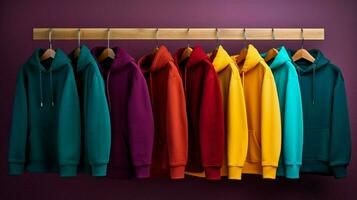 a row of colorful hoodies with different colors photo
