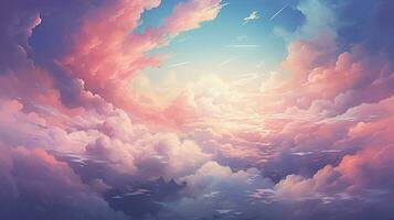 a sky full of clouds with a pink cloud in the background photo