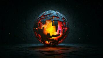 a vibrant abstract sphere illuminates dark backdrop photo