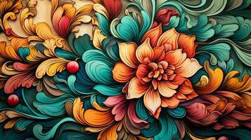 abstract decoration of colorful floral pattern on wallpaper photo