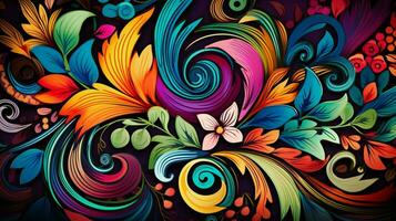 abstract decoration of colorful floral pattern on wallpaper photo