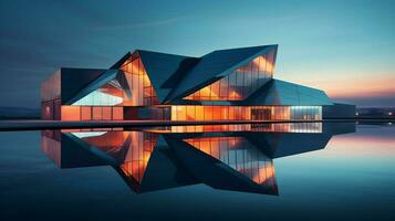 abstract design reflects modern architecture at dusk photo