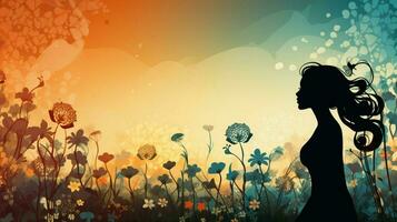 abstract floral silhouette against ornate meadow backdrop photo