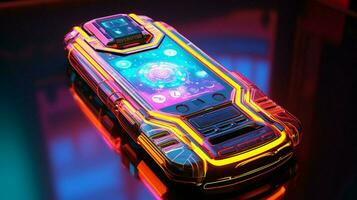 abstract futuristic phone design glows with vibrant color photo