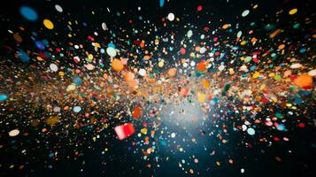 abstract multi colored confetti falling at festive celebration photo