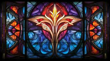 abstract stained glass illuminates ornate christian symbol photo