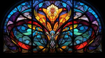 abstract stained glass illuminates ornate christian symbol photo