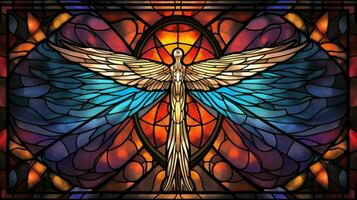 abstract stained glass illuminates ornate christian symbol photo