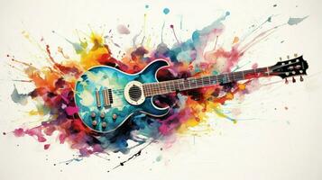 abstract watercolor guitar exploding with colorful motion photo