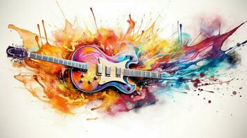 abstract watercolor guitar exploding with colorful motion photo