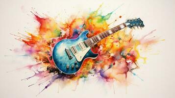 abstract watercolor guitar exploding with colorful motion photo