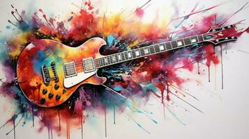 abstract watercolor guitar exploding with colorful motion photo
