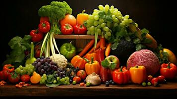 abundance of fresh ripe organic fruits and vegetables photo