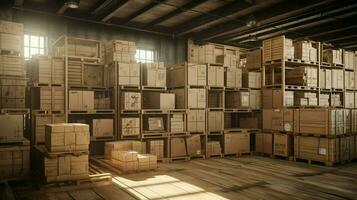 abundance of crates on shelf in warehouse photo