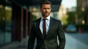 adult male in suit exudes confidence and elegance photo