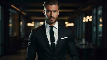 adult male in suit exudes confidence and elegance photo