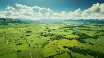 aerial view of a high angle farm landscape green meadows photo