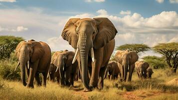 african elephant herd grazing in tranquil savannah photo