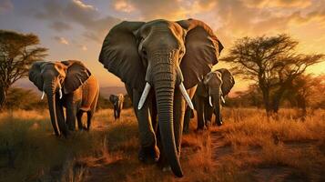 african elephant herd grazing in tranquil savannah wilder photo