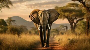 african elephant walking through tranquil wilderness area photo