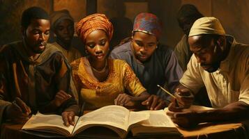 africano hombres y mujer aprendizaje adentro joven adultos estudiar foto