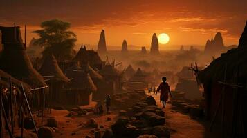 african sunset illuminates ancient architecture in poverty photo