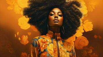 afro young adult woman exudes confidence photo