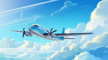 airplane flying with propeller over blue sky photo