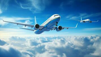 airplanes soaring in the blue skies luxury travels photo