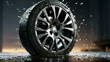 alloy wheel black rubber wet tire speed photo