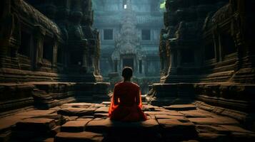 ancient ruins of angkor majestic spirituality praying photo