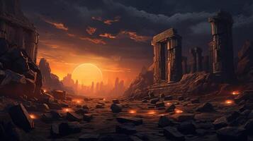 ancient ruins ignite spirituality at sunset dusk photo