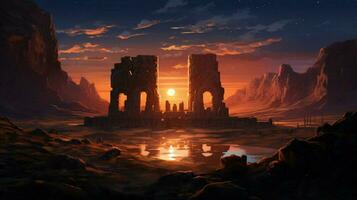 ancient ruins ignite spirituality at sunset dusk photo