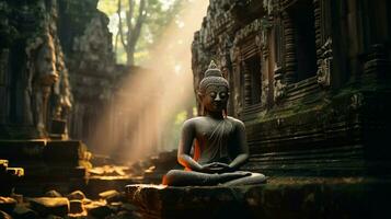 ancient ruins of angkor majestic spirituality praying photo